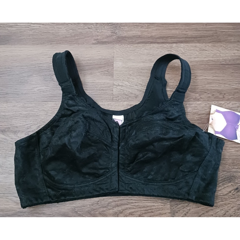 New Comfort Choice Black 38D Posture Support Bra Wire Free Unlined Front Close